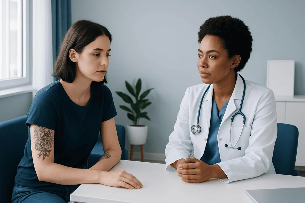 Doctor consulting with a patient in a medical office setting.