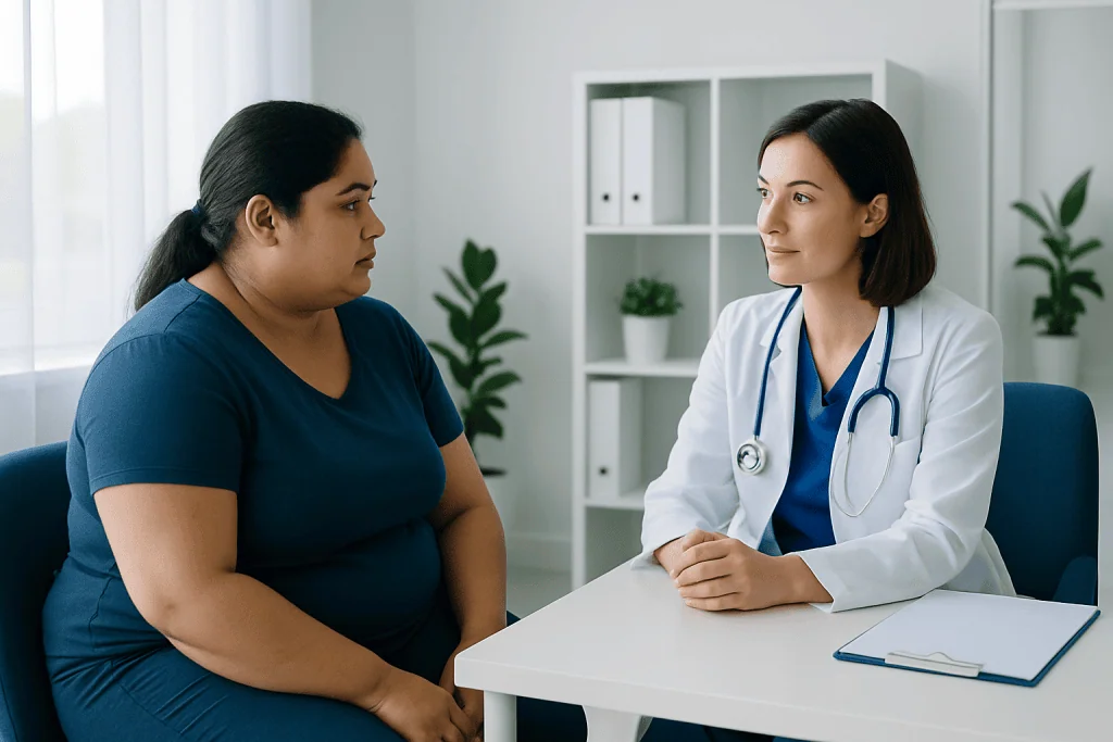 Doctor consulting with a patient in a medical office setting.