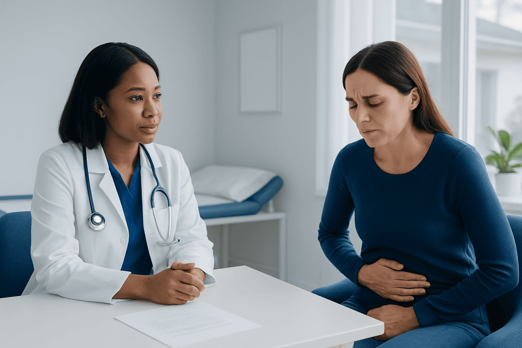 Doctor consulting with a woman patient about health concerns.