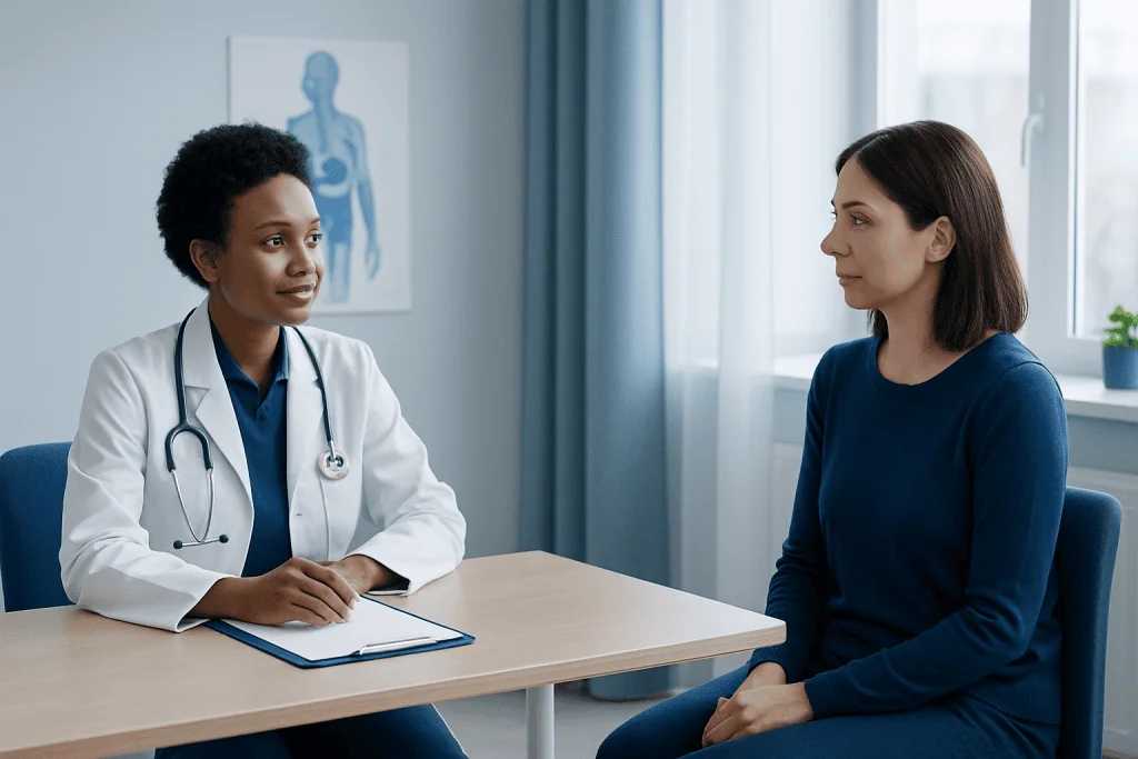 Doctor consulting with a patient in a medical office setting.