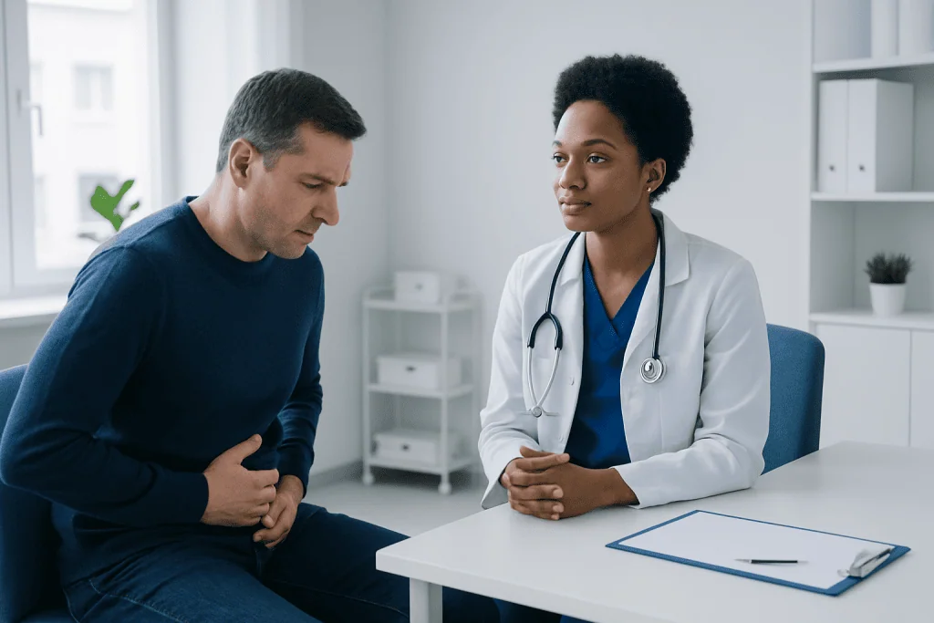 Doctor consulting with a patient in a modern medical office.