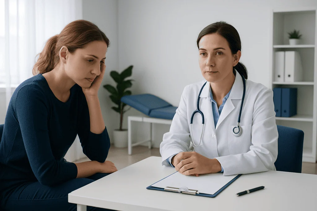 Doctor consulting with a patient in a medical office setting.