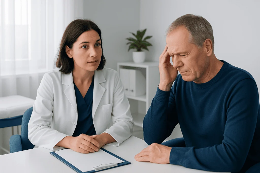 Doctor consulting with a patient about Meniere's Disease symptoms.