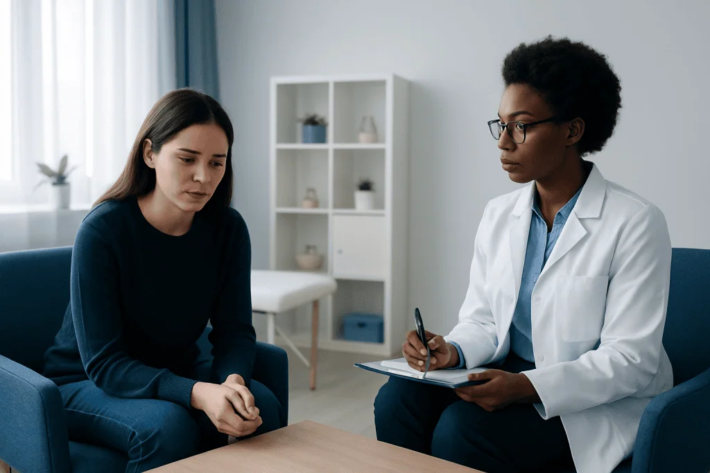 Therapist and patient in a counseling session at Acibadem Hospitals Group.
