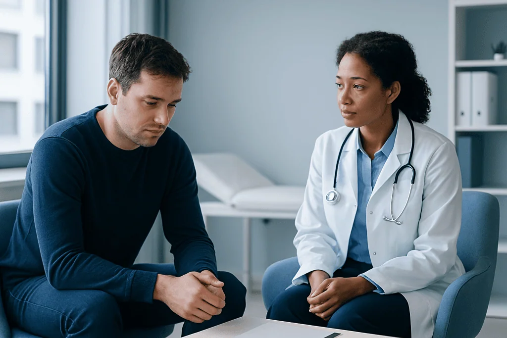 Doctor consulting with a patient in a medical office setting.