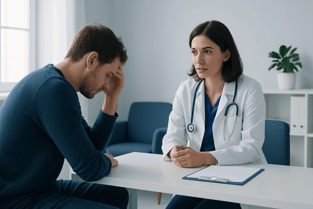 Doctor consulting with a patient about low motivation issues.