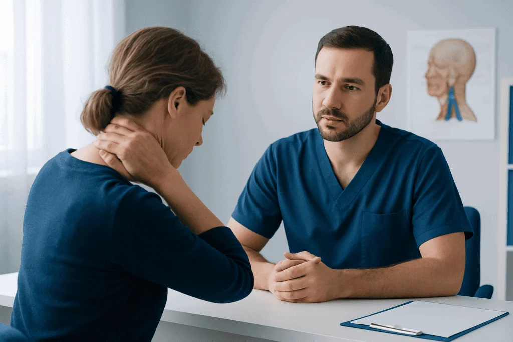 Doctor consulting with a patient about occipital neuralgia symptoms.
