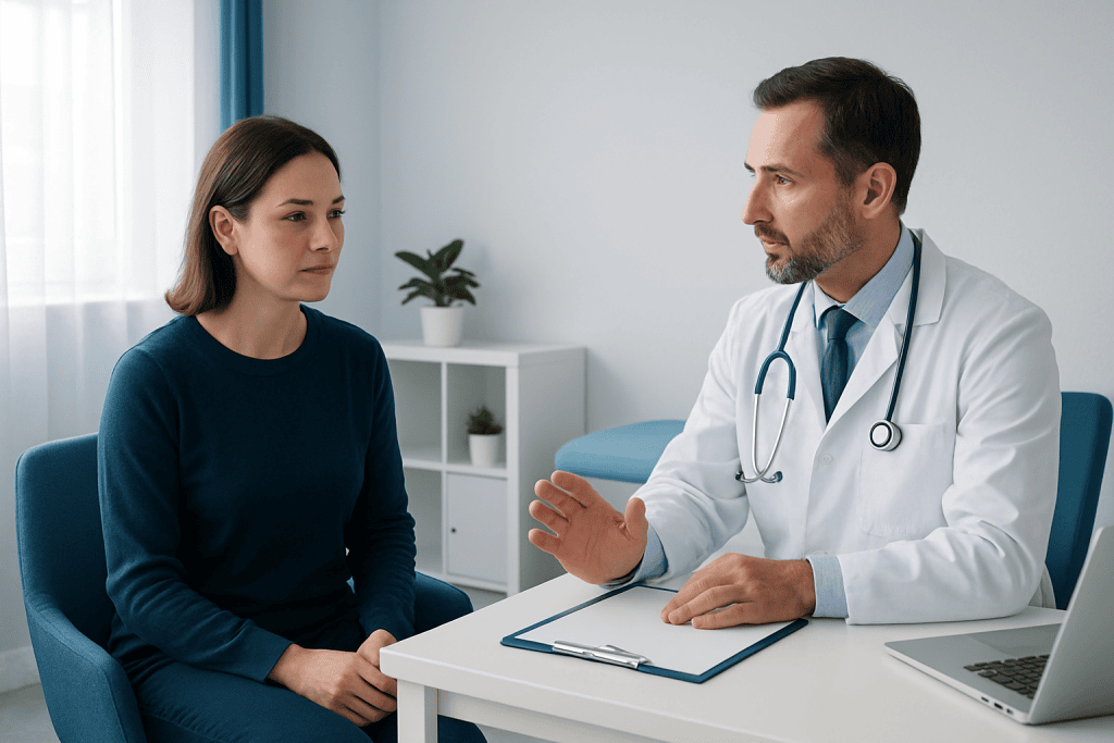Doctor consulting with a patient in a medical office setting.