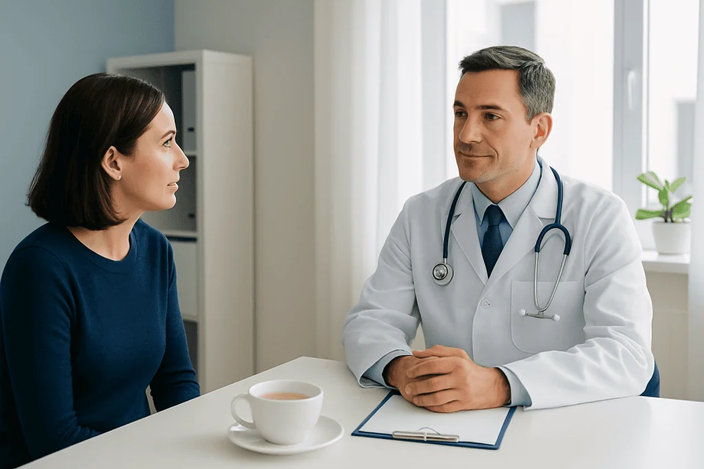 Doctor consulting with a female patient in a medical office.
