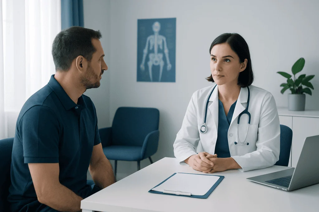 Doctor consulting with a patient in a medical office setting.