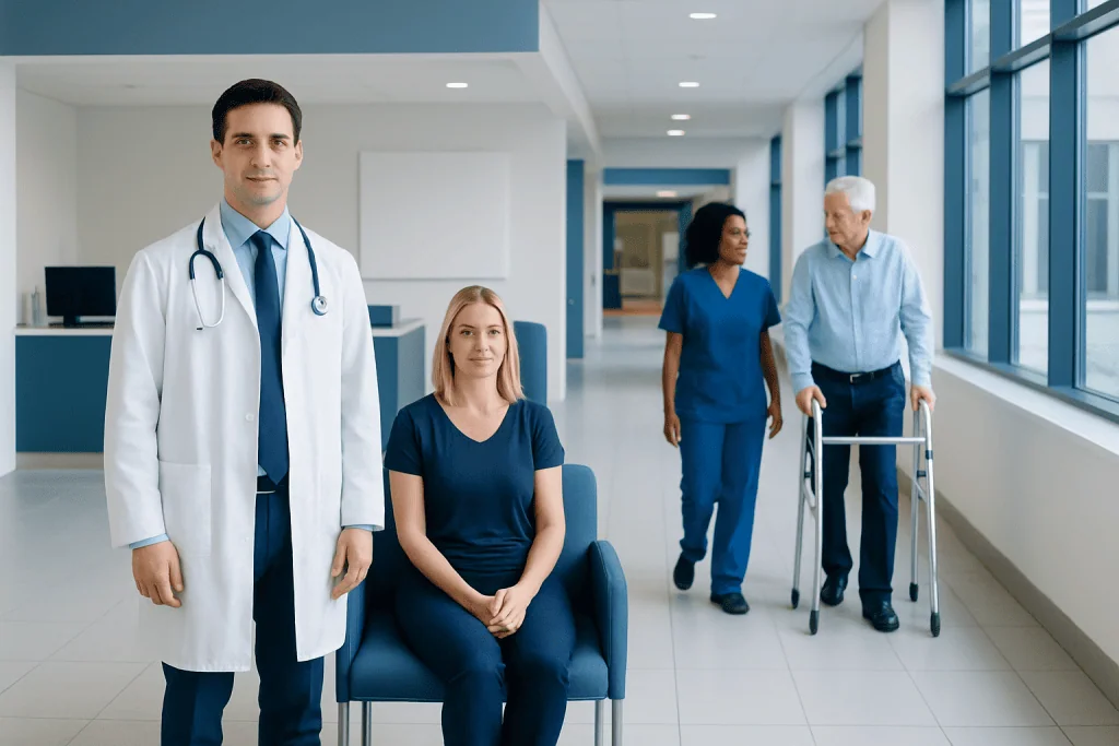 Chordee — Explained by Medical Evidence, Not Myths 1 Medical team in hospital corridor with patient and elderly man with walker.