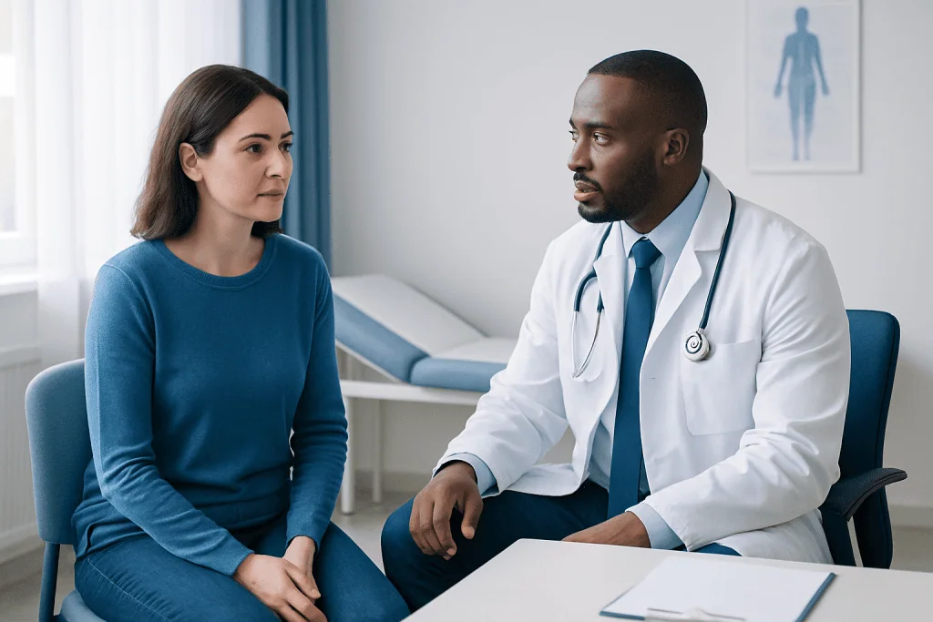 Doctor consulting with a patient in a medical office setting.