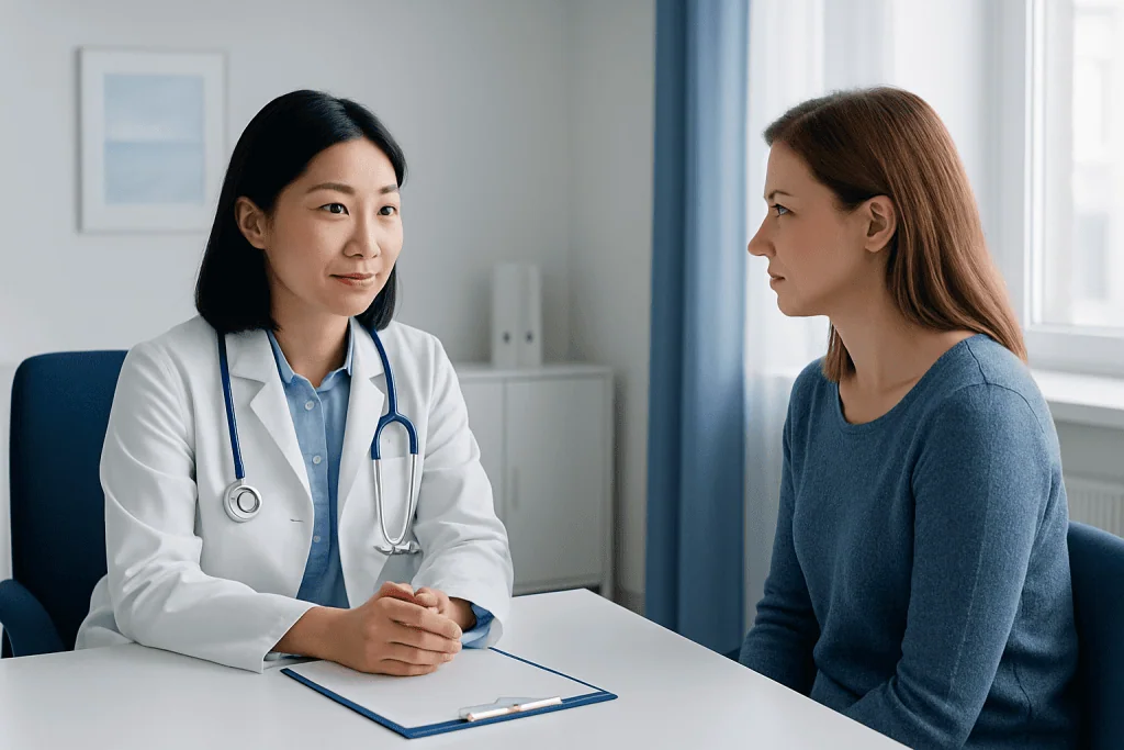 Doctor consulting with a patient in a medical office setting.
