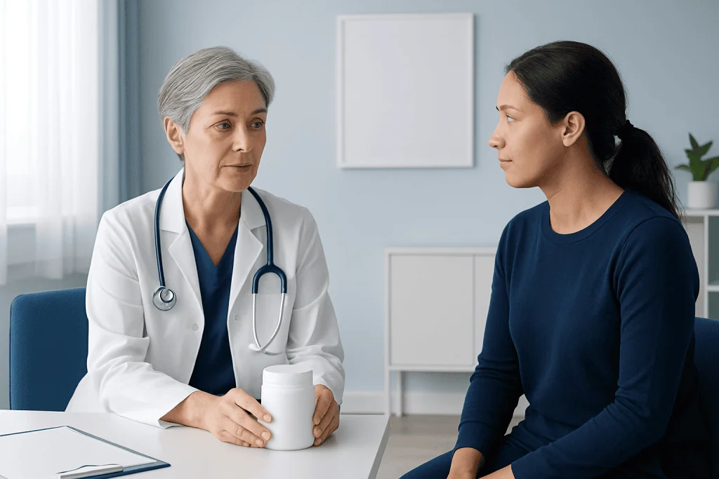 Doctor consulting with a patient in a medical office setting.