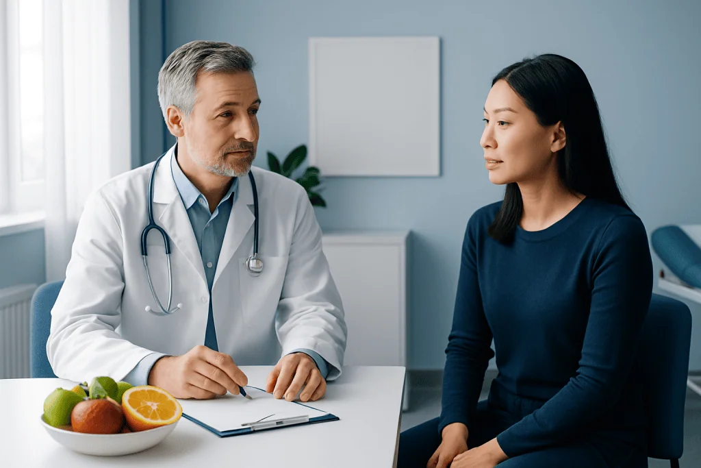 Doctor consulting with a patient in a medical office setting.