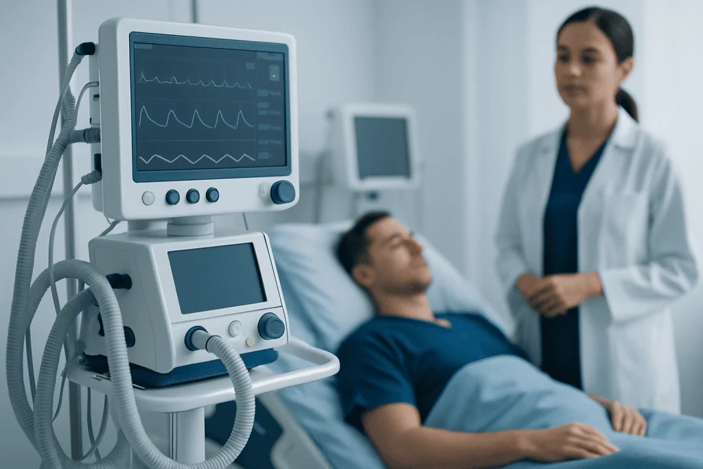 Hospital patient monitoring equipment in a clinical setting.