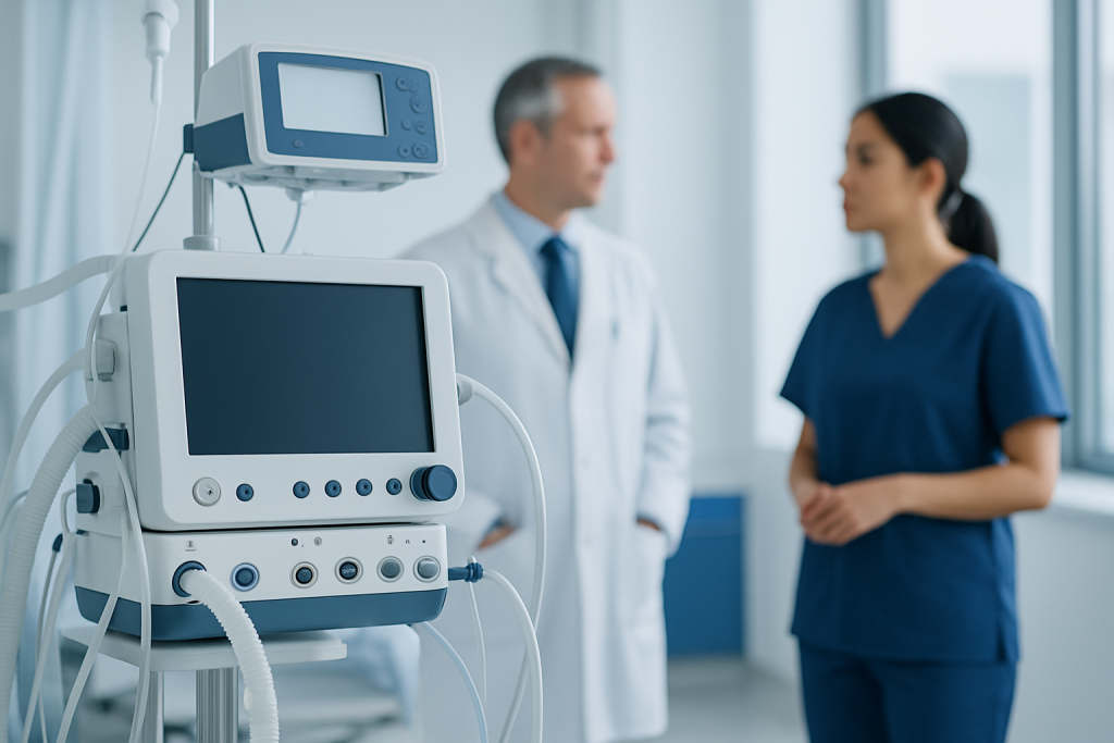 Medical professionals discussing patient care in a hospital setting.