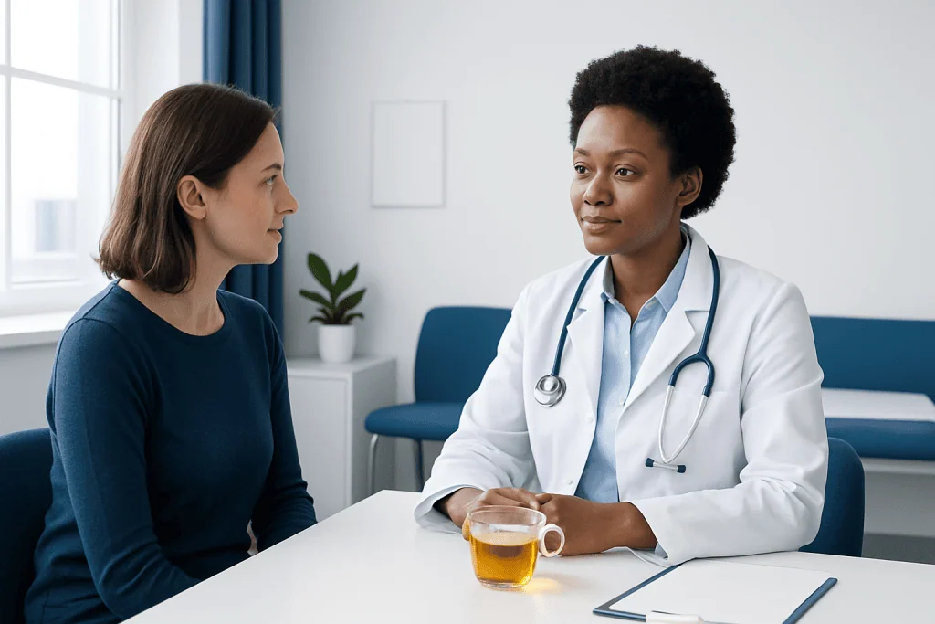Doctor consulting with a patient in a medical office setting.