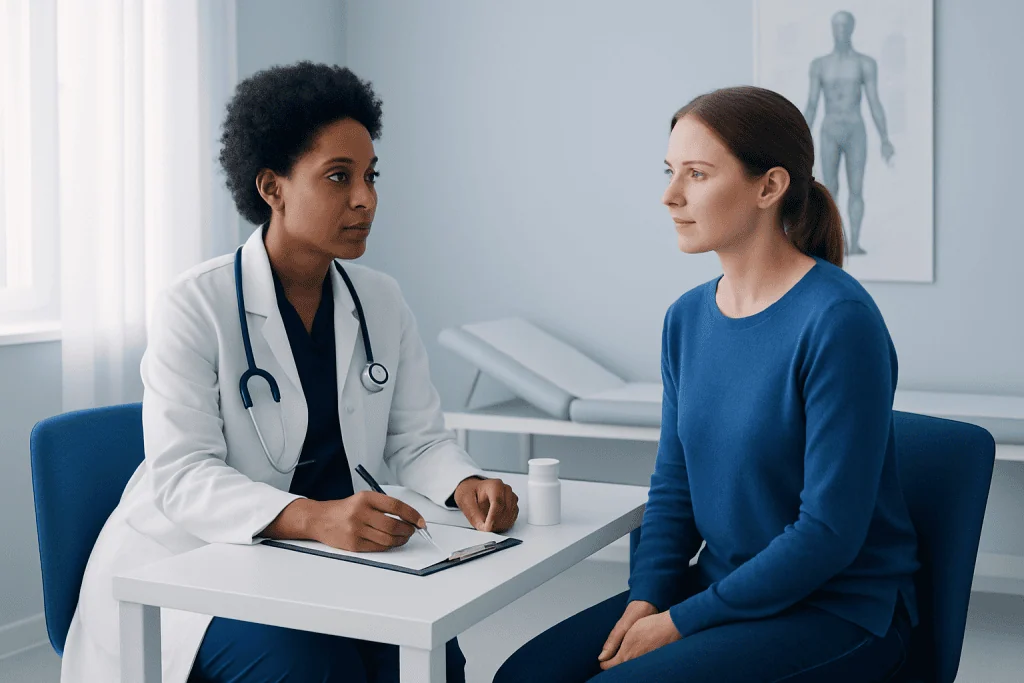 Doctor consulting with a patient in a medical office at Acibadem Hospitals Group.