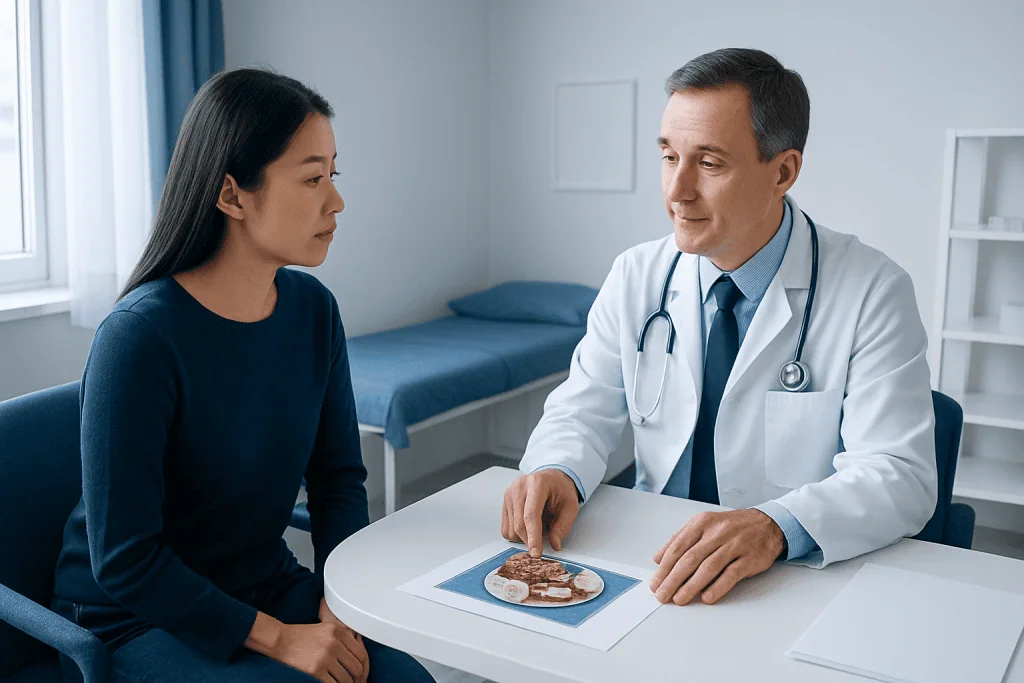 Doctor consulting with a patient in a medical office setting.