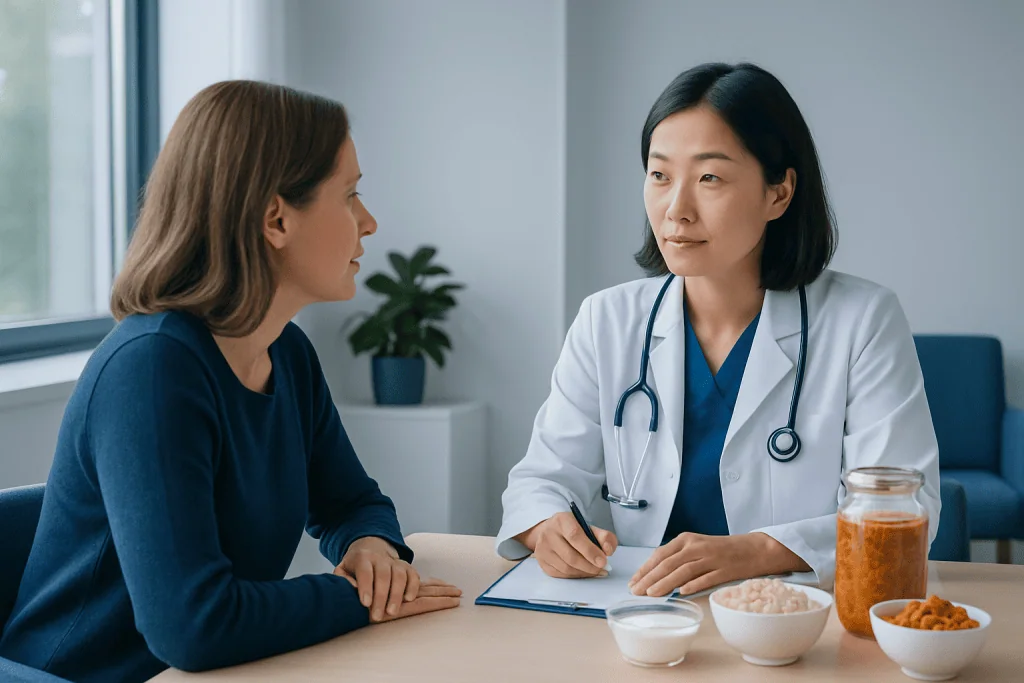 Doctor consulting with a patient in a medical office setting.