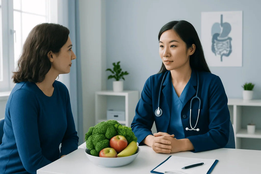 Doctor consulting a patient about healthy eating and nutrition.