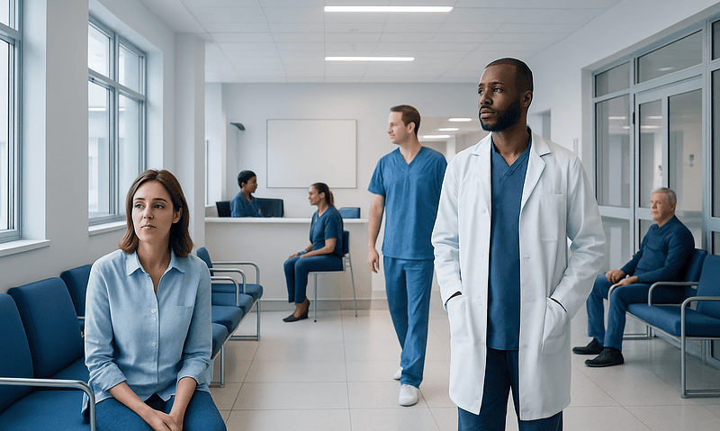 Coffee ground stool: Common Causes, Warning Signs, and When to See a Doctor 17 Diverse group of patients and doctors in a hospital waiting area.