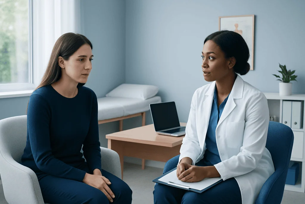 Doctor consulting with a patient in a medical office setting.