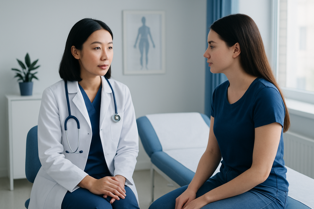 Doctor consulting with a patient in a medical office at Acibadem Hospitals.