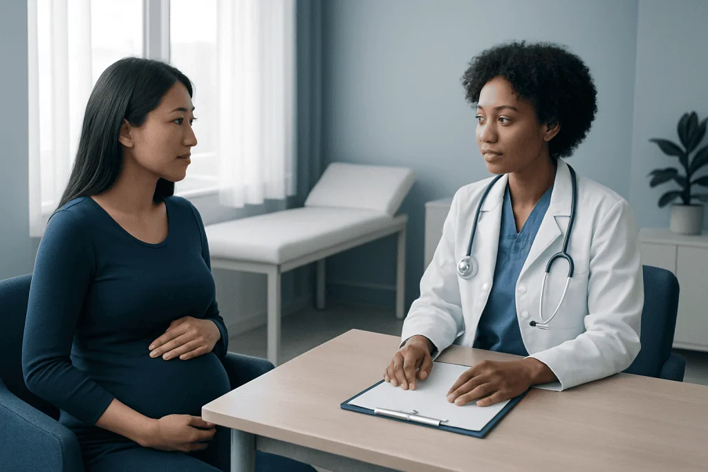 Doctor consulting with a patient in a medical office setting.