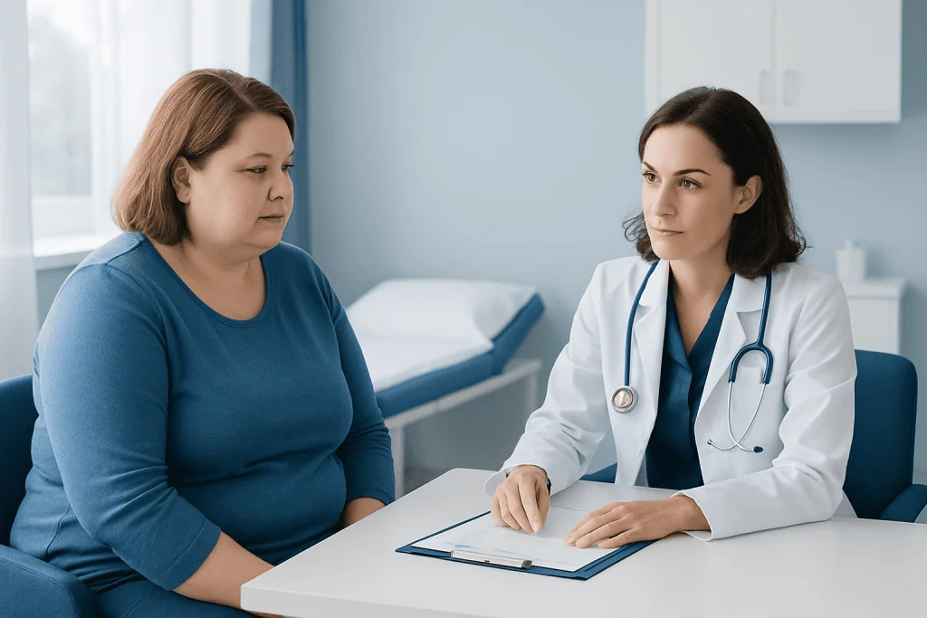 Doctor consulting with a patient in a medical office.
