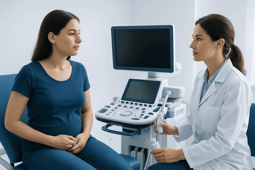 Doctor consulting with a patient in a medical examination room at Acibadem Hospitals.