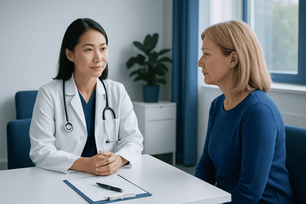 Doctor consulting with a patient in a modern clinic setting.