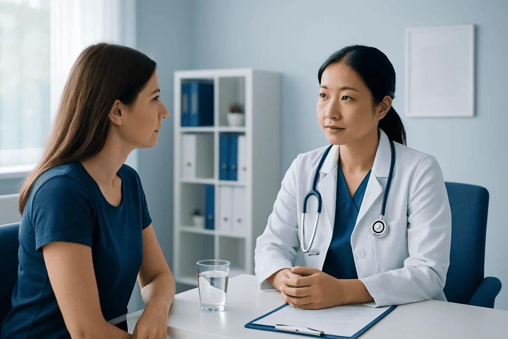 Doctor consulting with a patient in a medical office setting.