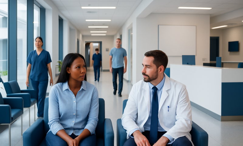 Discharge After Sex: An Evidence-Based Guide for Patients 13 Doctor consulting female patient in hospital corridor.