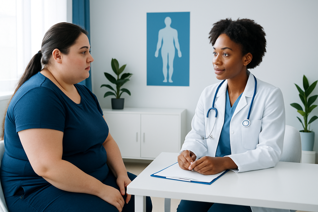 Doctor consulting with a patient about weight loss options at Acibadem Hospitals.