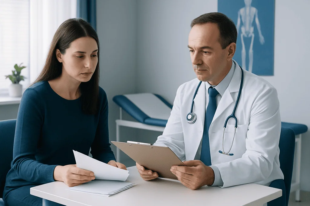 Doctor consulting with a patient in a medical office setting.
