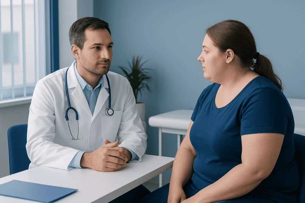 Doctor consulting with a patient in a medical office setting.