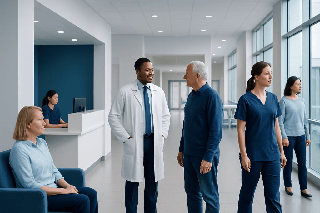 Healthier — Explained by Medical Evidence, Not Myths 1 Medical professionals and patients in a modern hospital corridor.