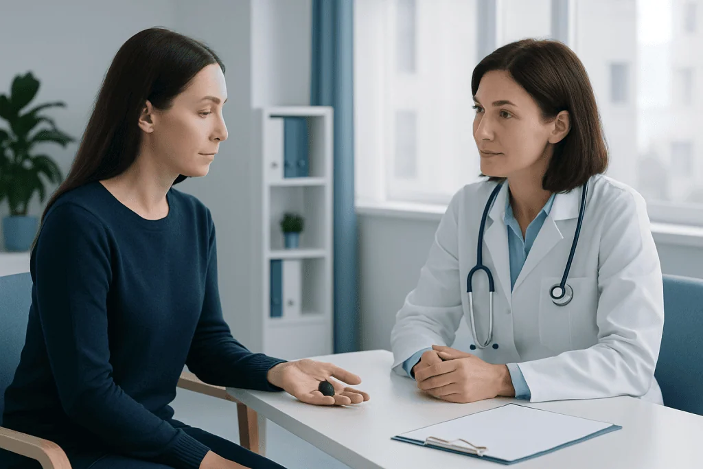 Doctor consulting with a patient in a medical office setting.