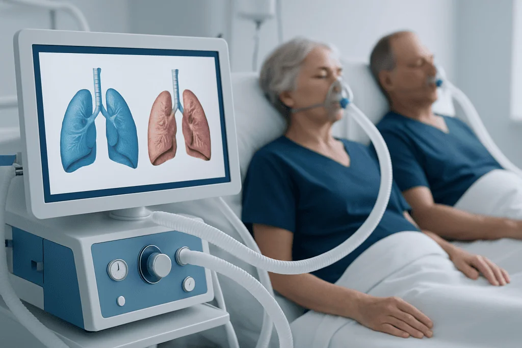 Lung health monitoring with patients using oxygen therapy at Acibadem Hospitals.