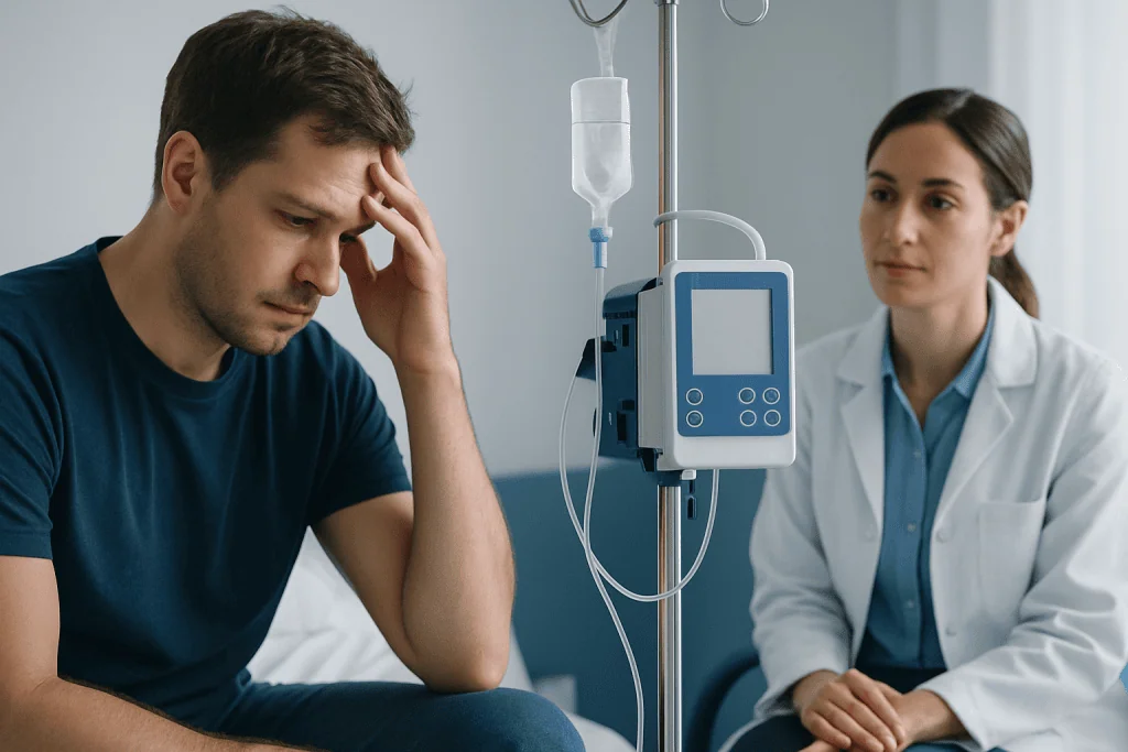 Patient distressed during medical consultation at Acibadem Hospital.