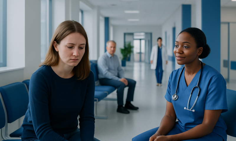Patient in consultation with healthcare professional at Acibadem Hospital.