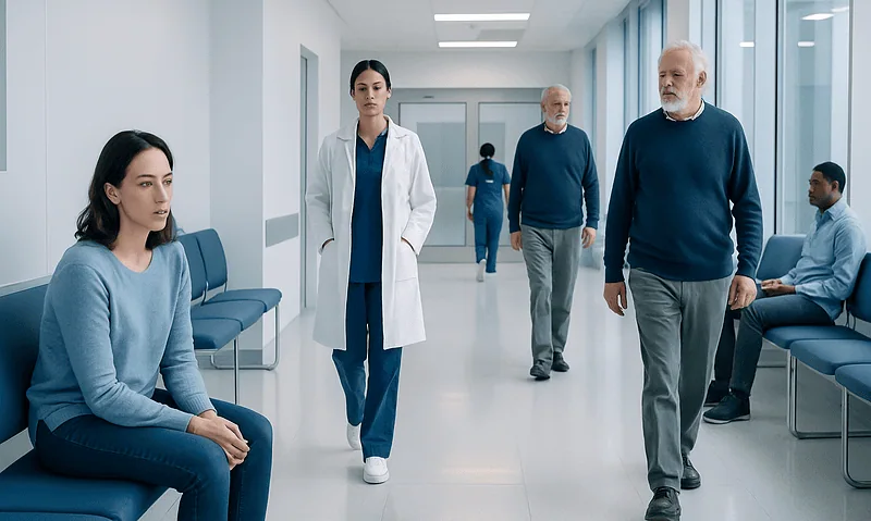 Emotional Dysregulation: An Evidence-Based Guide for Patients 1 Patients and healthcare professionals in a hospital corridor.
