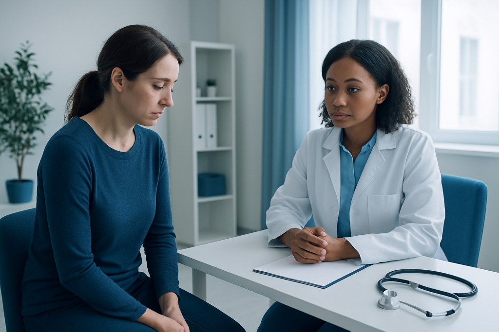 Doctor consulting with a patient in a medical office setting.