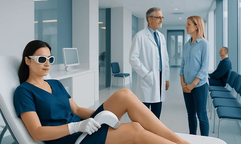 Patient receiving laser hair removal treatment at Acibadem Hospital.