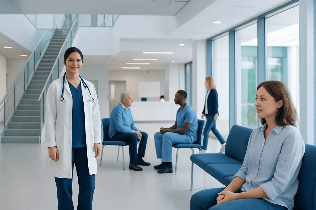 Epsom Salt — Explained by Medical Evidence, Not Myths 1 Healthcare professionals and patients in a modern hospital waiting area.