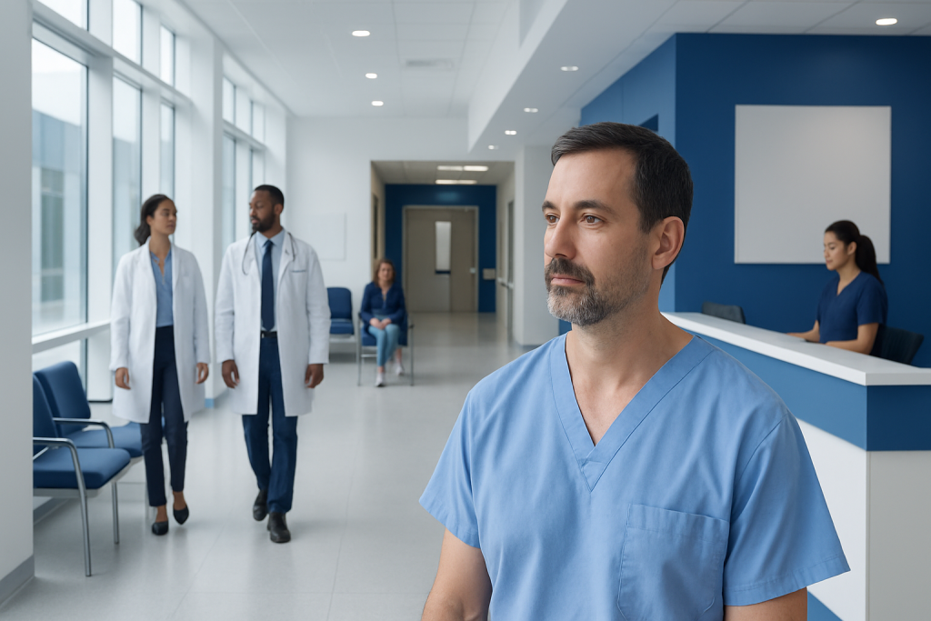 Estrogen in Men — Explained by Medical Evidence, Not Myths 1 Medical professionals in a hospital corridor with a male nurse in the foreground.