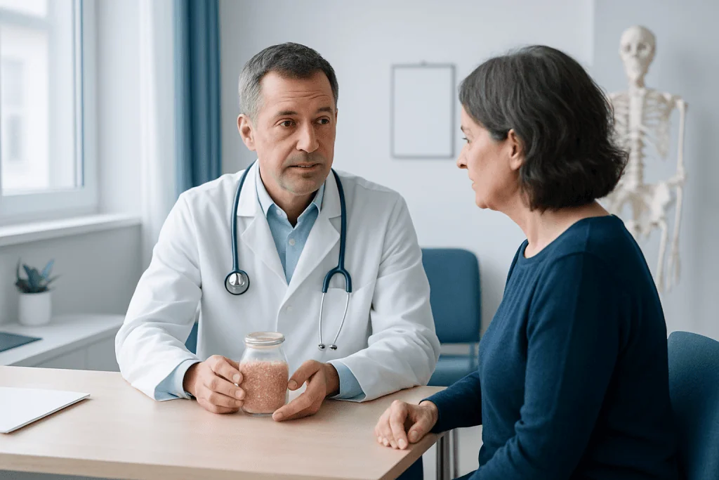 Doctor consulting with a patient about health in a medical office.