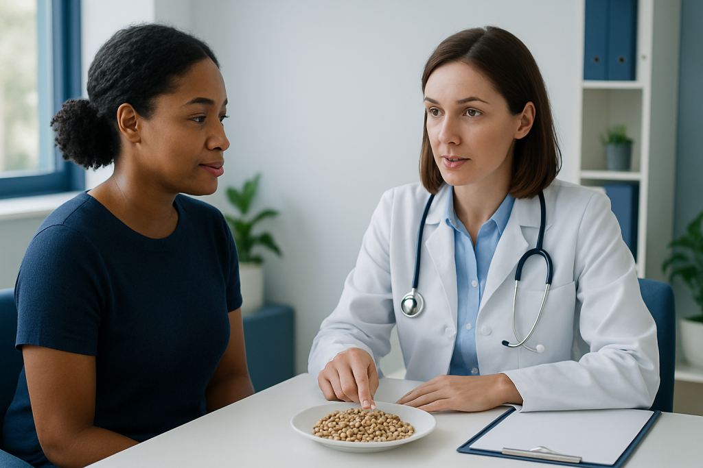 Doctor consulting with a patient about health and nutrition.